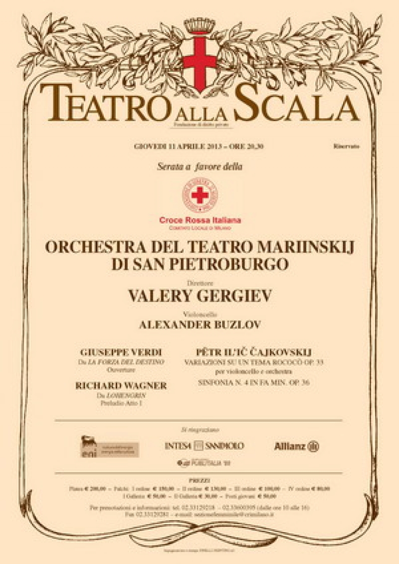 Milano, alla Scala l&#039;11 aprile concerto dell&#039;Orchestra del Teatro Mariinskij di San Pietroburgo a favore della Croce Rossa di Milano